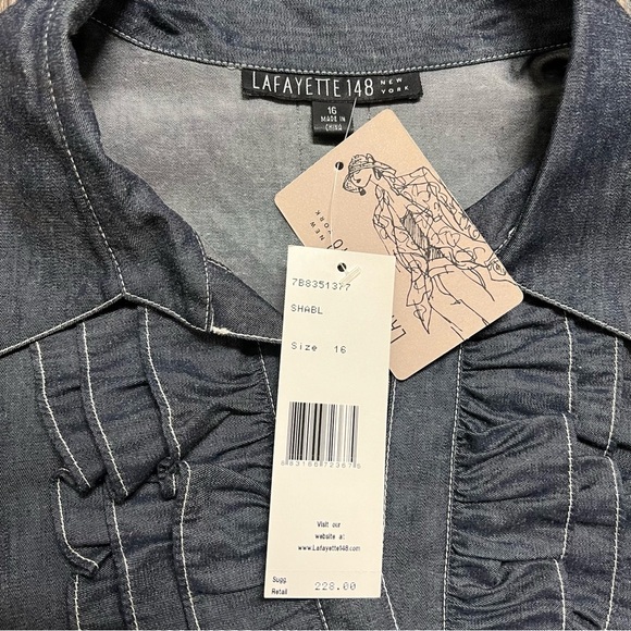 NWT Lafayette 148 Short Sleeves Ruffle Front Button Down Blouse Shirt Gray XL - Picture 8 of 11